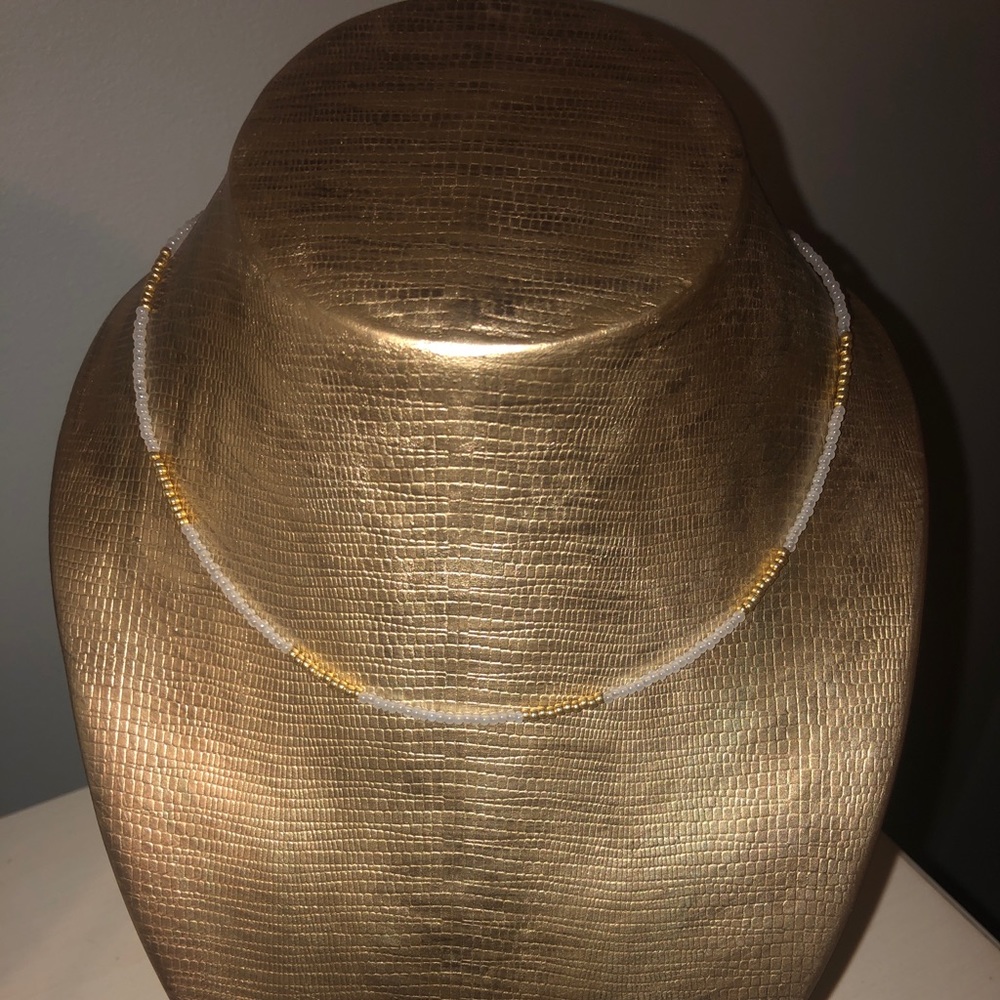 Gold and White Seed Bead Choker